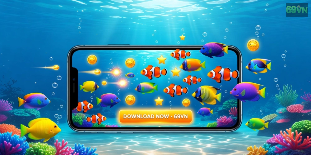 Minh họa khái niệm tải game bắn cá 69vn với giao diện game sống động