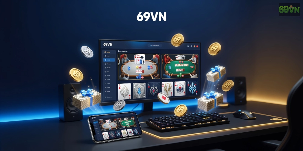 Minh họa khái niệm game bài đổi thưởng trên nền tảng 69VN với giao diện hấp dẫn